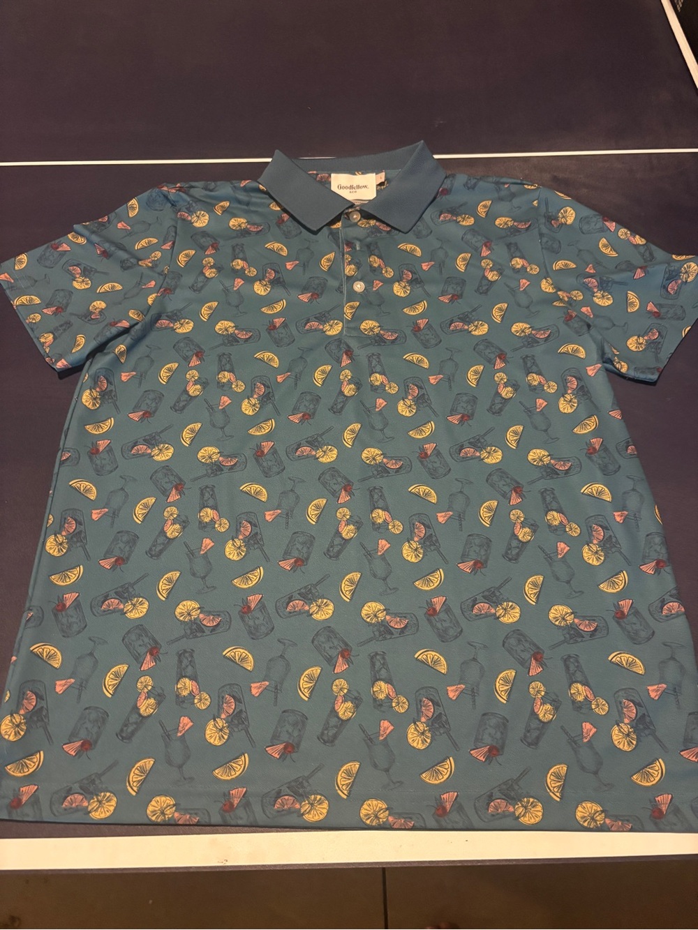 Goodfellow & Co Teal Tropical Print Polo Shirt Sz large